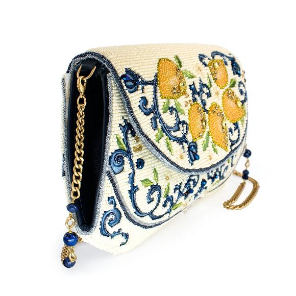 Mary Frances Capri Lemons Yellow and Blue Beaded Crossbody Handbag - Picture 2 of 6